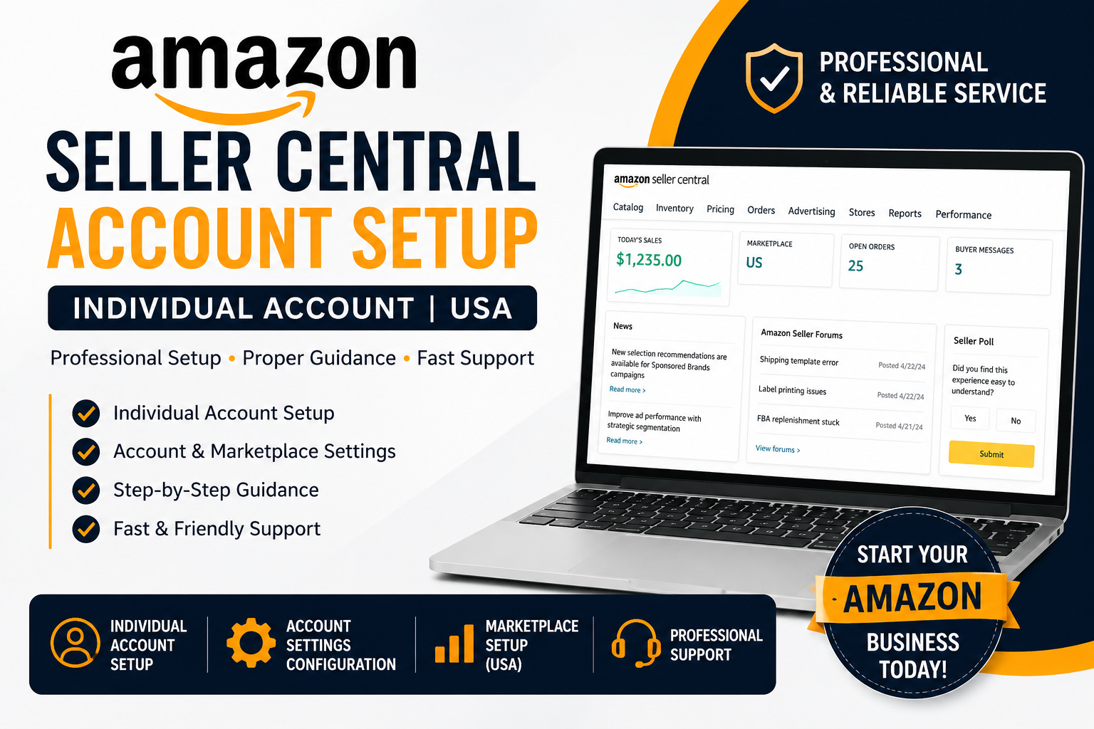 I will help you set up Amazon Seller Central Individual Account USA